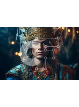 Intra Συλλεκτικό Ξύλινο Παζλ Plywood  4mm - Πορτρέτο ενός άνδρα με βασιλική εμφάνιση με στέμμα και περίτεχνα ρούχα Σε Ξύλινο Κουτί - Διαστάσεις Puzzle: 10x10 cm – 25 κομμάτια