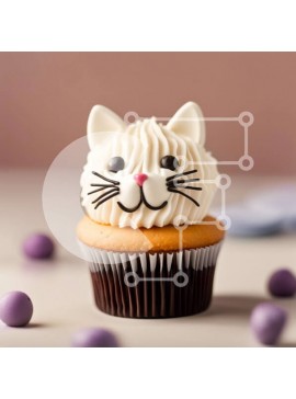Intra Συλλεκτικό Ξύλινο Παζλ Plywood  4mm - Αξιολάτρευτη εικόνα μιας λευκής γάτας σε ένα cupcake Σε Ξύλινο Κουτί - Διαστάσεις: 10x10 cm – 25 κομμάτια