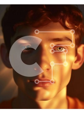 Intra Συλλεκτικό Ξύλινο Παζλ Plywood  4mm - Πορτρέτο ενός νεαρού άνδρα με φωτεινά μπλε μάτια και ένα πορτοκαλί πουκάμισο Σε Ξύλινο Κουτί - Διαστάσεις Puzzle: 10x10 cm – 25 κομμάτια