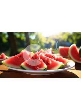 Σετ των 2 Intra Συλλεκτικό Ξύλινο Παζλ Plywood  4mm - Καρπούζι σε φέτες σε ξύλινο τραπέζι με σταγόνες νερού Σε Ξύλινο Κουτί - Διαστάσεις: 10x10 cm – 25 κομμάτια