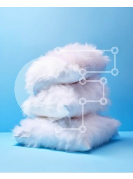 Intra Συλλεκτικό Ξύλινο Παζλ Plywood  4mm - Άνετη στοίβα από λευκά χνουδωτά μαξιλάρια σε μπλε φόντο Σε Ξύλινο Κουτί - Διαστάσεις Puzzle: 10x10 cm – 25 κομμάτια