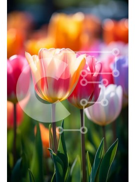 Σετ των 2 Intra Συλλεκτικό Ξύλινο Παζλ Plywood  4mm - Ζωντανός κήπος τουλιπών με ροζ, κίτρινα και πορτοκαλί λουλούδια Σε Ξύλινο Κουτί - Διαστάσεις: 10x10 cm – 25 κομμάτια