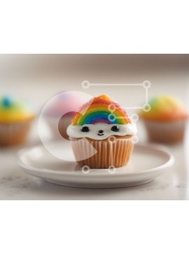 Σετ των 2 Intra Συλλεκτικό Ξύλινο Παζλ Plywood  4mm - Ουράνιο τόξο Cupcakes σε ένα άσπρο πιάτο Σε Ξύλινο Κουτί - Διαστάσεις: 10x10 cm – 25 κομμάτια