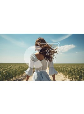 Intra Συλλεκτικό Ξύλινο Παζλ Plywood  4mm - Γυναίκα με λευκό φόρεμα που περπατά σε ένα χωράφι με σιτάρι Σε Ξύλινο Κουτί - Διαστάσεις: 10x10 cm – 25 κομμάτια