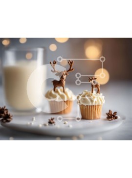 Σετ των 2 Intra Συλλεκτικό Ξύλινο Παζλ Plywood  4mm - Cupcakes με ειδώλια ελαφιών σε λευκό πιάτο Σε Ξύλινο Κουτί - Διαστάσεις: 10x10 cm – 25 κομμάτια