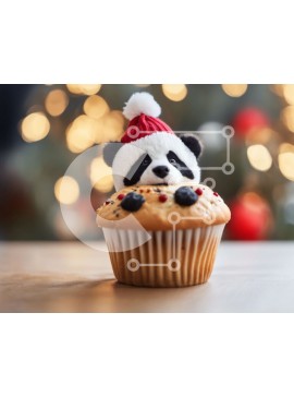 Σετ των 2 Intra Συλλεκτικό Ξύλινο Παζλ Plywood  4mm - Γεμιστό Panda Bear με κόκκινο καπέλο σε cupcake Σε Ξύλινο Κουτί - Διαστάσεις: 10x10 cm – 25 κομμάτια