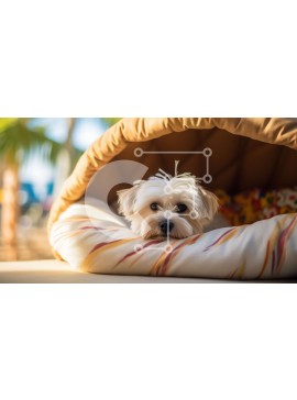 Σετ των 2 Intra Συλλεκτικό Ξύλινο Παζλ Plywood  4mm - Αξιολάτρευτη εικόνα ενός λευκού σκύλου σε ένα άνετο κρεβάτι Σε Ξύλινο Κουτί - Διαστάσεις: 10x10 cm – 25 κομμάτια