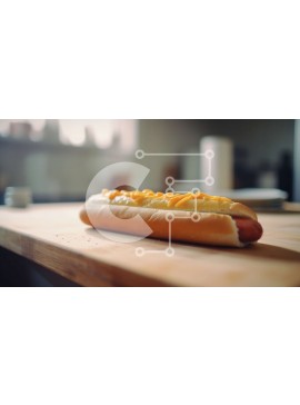 Σετ των 2 Intra Συλλεκτικό Ξύλινο Παζλ Plywood  4mm - Νόστιμη εικόνα ενός χοτ-ντογκ με τυρί σε ένα ξύλινο τραπέζι Σε Ξύλινο Κουτί - Διαστάσεις: 10x10 cm – 25 κομμάτια