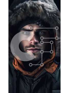 Intra Συλλεκτικό Ξύλινο Παζλ Plywood  4mm - Σοβαρός άνδρας με χειμερινό μπουφάν με γούνινη κουκούλα και κασκόλ Σε Ξύλινο Κουτί - Διαστάσεις Puzzle: 10x10 cm – 25 κομμάτια