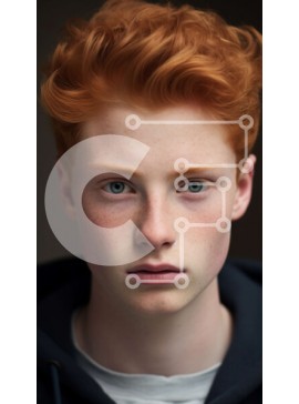 Intra Συλλεκτικό Ξύλινο Παζλ Plywood  4mm - Νεαρός άνδρας με κόκκινα μαλλιά και μπλε μάτια με μαύρο κουκούλα Σε Ξύλινο Κουτί - Διαστάσεις Puzzle: 10x10 cm – 25 κομμάτια