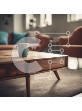 Intra Συλλεκτικό Ξύλινο Παζλ Plywood  4mm - Σαλόνι με Ξύλινο Τραπεζάκι Σαλονιού και Μπλε Κούπα Σε Ξύλινο Κουτί - Διαστάσεις Puzzle: 10x10 cm – 25 κομμάτια