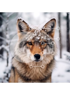 Intra Συλλεκτικό Ξύλινο Παζλ Plywood  4mm - Κοντινό πλάνο του προσώπου ενός κογιότ σε ένα χιονισμένο δάσος Σε Ξύλινο Κουτί - Διαστάσεις: 10x10 cm – 25 κομμάτια
