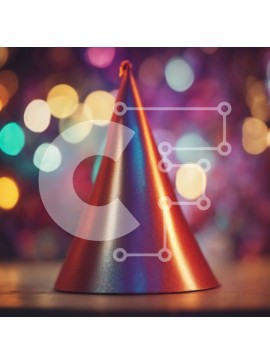 Intra Συλλεκτικό Ξύλινο Παζλ Plywood  4mm - Κόκκινο καπέλο για πάρτι στο τραπέζι με φόντο πολύχρωμα φώτα Σε Ξύλινο Κουτί - Διαστάσεις Puzzle: 10x10 cm – 25 κομμάτια