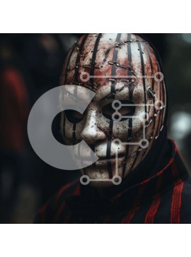 Intra Συλλεκτικό Ξύλινο Παζλ Plywood  4mm - Άτομο που φορά κόκκινη και μαύρη ριγέ μάσκα Σε Ξύλινο Κουτί - Διαστάσεις Puzzle: 10x10 cm – 25 κομμάτια