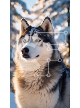 Σετ των 2 Intra Συλλεκτικό Ξύλινο Παζλ Plywood  4mm - Σοβαρός Σιβηρικός γεροδεμένος σκύλος στο χιόνι Σε Ξύλινο Κουτί - Διαστάσεις: 10x10 cm – 25 κομμάτια