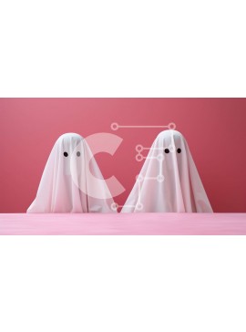 Intra Συλλεκτικό Ξύλινο Παζλ Plywood  4mm - Δύο φαντάσματα με λευκά κοστούμια σε ροζ φόντο Σε Ξύλινο Κουτί - Διαστάσεις Puzzle: 10x10 cm – 25 κομμάτια