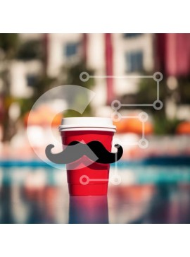 Intra Συλλεκτικό Ξύλινο Παζλ Plywood  4mm - Αυτοκόλλητο κόκκινο κύπελλο με μουστάκι στο τραπέζι δίπλα στην πισίνα Σε Ξύλινο Κουτί - Διαστάσεις Puzzle: 10x10 cm – 25 κομμάτια