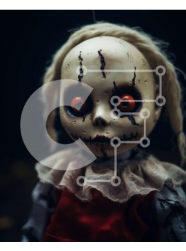 Intra Συλλεκτικό Ξύλινο Παζλ Plywood  4mm - Ανατριχιαστική κούκλα με κόκκινα μάτια - Vintage ή αντίκα Σε Ξύλινο Κουτί - Διαστάσεις Puzzle: 10x10 cm – 25 κομμάτια