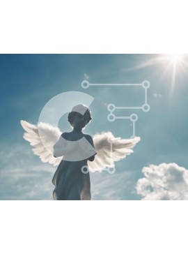 Intra Συλλεκτικό Ξύλινο Παζλ Plywood  4mm - Άγαλμα Λευκού Αγγέλου με απλωμένα χέρια ενάντια σε έναν καθαρό γαλάζιο ουρανό Σε Ξύλινο Κουτί - Διαστάσεις Puzzle: 10x10 cm – 25 κομμάτια