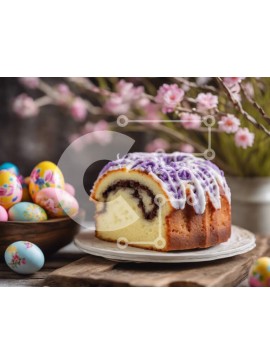 Σετ των 2 Intra Συλλεκτικό Ξύλινο Παζλ Plywood  4mm - Τούρτα Bundt με μωβ γλάσο και πασχαλινά αυγά Σε Ξύλινο Κουτί - Διαστάσεις: 10x10 cm – 25 κομμάτια