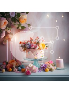 Σετ των 2 Intra Συλλεκτικό Ξύλινο Παζλ Plywood  4mm - Όμορφη εικόνα της τούρτας γενεθλίων με πολύχρωμα λουλούδια και κεριά Σε Ξύλινο Κουτί - Διαστάσεις: 10x10 cm – 25 κομμάτια