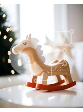 Intra Συλλεκτικό Ξύλινο Παζλ Plywood  4mm - Ξύλινο κουνιστό άλογο στο τραπέζι με το χριστουγεννιάτικο δέντρο Σε Ξύλινο Κουτί - Διαστάσεις Puzzle: 10x10 cm – 25 κομμάτια