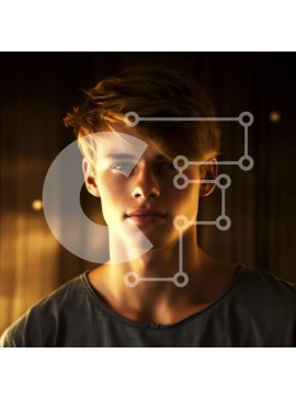 Intra Συλλεκτικό Ξύλινο Παζλ Plywood  4mm - Σοβαρό πορτρέτο νεαρού άνδρα με ξανθά μαλλιά και μπλε μάτια Σε Ξύλινο Κουτί - Διαστάσεις Puzzle: 10x10 cm – 25 κομμάτια