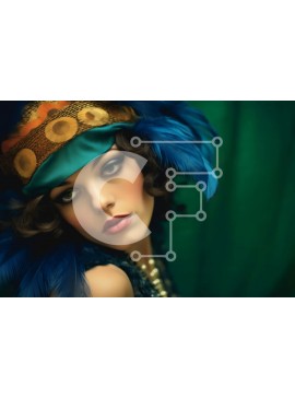 Intra Συλλεκτικό Ξύλινο Παζλ Plywood  4mm - Όμορφη γυναίκα με μπλε και πράσινο φτερωτό κάλυμμα και φόρεμα Σε Ξύλινο Κουτί - Διαστάσεις Puzzle: 10x10 cm – 25 κομμάτια