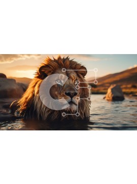 Intra Συλλεκτικό Ξύλινο Παζλ Plywood  4mm - Λιοντάρι που κάθεται στο νερό στο ηλιοβασίλεμα Σε Ξύλινο Κουτί - Διαστάσεις: 10x10 cm – 25 κομμάτια