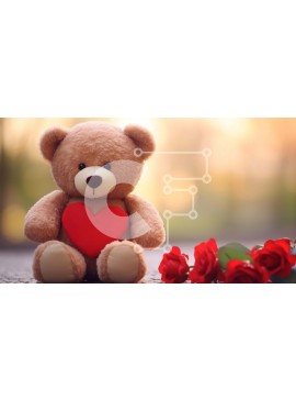 Intra Συλλεκτικό Ξύλινο Παζλ Plywood  4mm - Αρκουδάκι με κόκκινα τριαντάφυλλα και λούτρινο ζώο σε σχήμα καρδιάς Σε Ξύλινο Κουτί - Διαστάσεις Puzzle: 10x10 cm – 25 κομμάτια