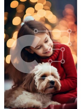 Intra Συλλεκτικό Ξύλινο Παζλ Plywood  4mm - Νεαρό κορίτσι που ξοδεύει χρόνο με το σκύλο και το χριστουγεννιάτικο δέντρο Σε Ξύλινο Κουτί - Διαστάσεις Puzzle: 10x10 cm – 25 κομμάτια