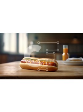 Σετ των 2 Intra Συλλεκτικό Ξύλινο Παζλ Plywood  4mm - Ζουμερό χοτ ντογκ με κέτσαπ και μουστάρδα σε ξύλινο τραπέζι Σε Ξύλινο Κουτί - Διαστάσεις: 10x10 cm – 25 κομμάτια