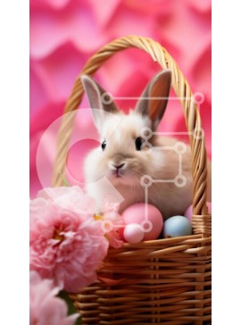 Intra Συλλεκτικό Ξύλινο Παζλ Plywood  4mm - Πασχαλινό λαγουδάκι σε καλάθι με ροζ λουλούδια και αυγά Σε Ξύλινο Κουτί - Διαστάσεις Puzzle: 10x10 cm – 25 κομμάτια