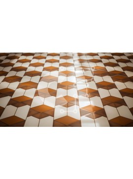 Intra Συλλεκτικό Ξύλινο Παζλ Plywood  4mm - Δάπεδο με γεωμετρικό σχέδιο με πορτοκαλί και λευκά πλακάκια Σε Ξύλινο Κουτί - Διαστάσεις Puzzle: 10x10 cm – 25 κομμάτια