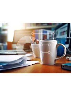 Intra Συλλεκτικό Ξύλινο Παζλ Plywood  4mm - Γραφείο με φλιτζάνια καφέ και φορητό υπολογιστή Σε Ξύλινο Κουτί - Διαστάσεις Puzzle: 10x10 cm – 25 κομμάτια