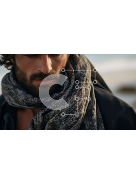 Intra Συλλεκτικό Ξύλινο Παζλ Plywood  4mm - Πορτρέτο ενός άνδρα με μακριά σγουρά μαλλιά και γένια σε μια παράκτια περιοχή Σε Ξύλινο Κουτί - Διαστάσεις Puzzle: 10x10 cm – 25 κομμάτια