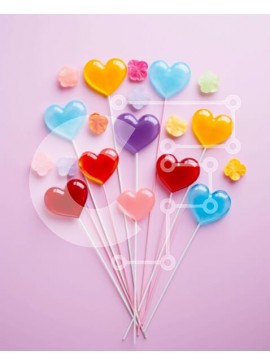 Intra Συλλεκτικό Ξύλινο Παζλ Plywood  4mm - Πολύχρωμα γλειφιτζούρια σε σχήμα καρδιάς σε ροζ φόντο Σε Ξύλινο Κουτί - Διαστάσεις Puzzle: 10x10 cm – 25 κομμάτια