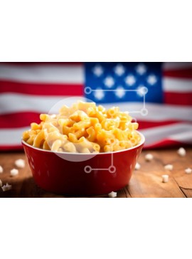 Σετ των 2 Intra Συλλεκτικό Ξύλινο Παζλ Plywood  4mm - Μακαρόνια και τυρί με αμερικανική σημαία Σε Ξύλινο Κουτί - Διαστάσεις: 10x10 cm – 25 κομμάτια