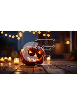Intra Συλλεκτικό Ξύλινο Παζλ Plywood  4mm - Jack-o-Lantern σε ένα ξύλινο κατάστρωμα Σε Ξύλινο Κουτί - Διαστάσεις Puzzle: 10x10 cm – 25 κομμάτια