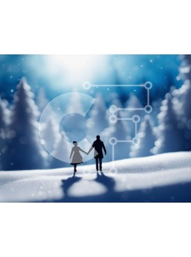 Intra Συλλεκτικό Ξύλινο Παζλ Plywood  4mm - Ρομαντική χειμερινή σκηνή: Ζευγάρι που περπατά στο χιονισμένο δάσος Σε Ξύλινο Κουτί - Διαστάσεις Puzzle: 10x10 cm – 25 κομμάτια