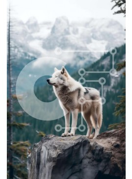 Σετ των 2 Intra Συλλεκτικό Ξύλινο Παζλ Plywood  4mm - Εκπληκτική εικόνα του Λευκού Λύκου σε Βραχώδη Εξέλιξη με θέα στην Κοιλάδα με Χιονισμένα Βουνά Σε Ξύλινο Κουτί - Διαστάσεις: 10x10 cm – 25 κομμάτια