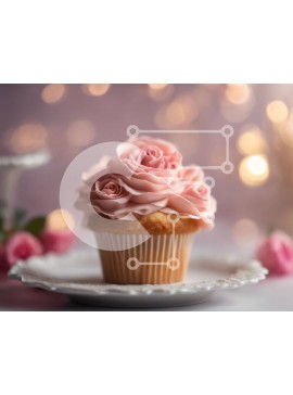 Σετ των 2 Intra Συλλεκτικό Ξύλινο Παζλ Plywood  4mm - Νόστιμο Cupcake με φόντο ροζ τριαντάφυλλα Σε Ξύλινο Κουτί - Διαστάσεις: 10x10 cm – 25 κομμάτια