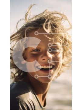 Intra Συλλεκτικό Ξύλινο Παζλ Plywood  4mm - Χαμογελαστό νεαρό αγόρι με κυματιστά μαλλιά στην παραλία Σε Ξύλινο Κουτί - Διαστάσεις Puzzle: 10x10 cm – 25 κομμάτια