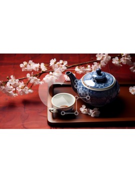 Σετ των 2 Intra Συλλεκτικό Ξύλινο Παζλ Plywood  4mm - Μπλε τσαγιέρα και φλιτζάνι με λουλούδια στο δίσκο Σε Ξύλινο Κουτί - Διαστάσεις: 10x10 cm – 25 κομμάτια