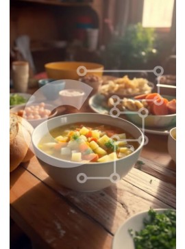 Σετ των 2 Intra Συλλεκτικό Ξύλινο Παζλ Plywood  4mm - Νόστιμη σούπα με φρέσκα λαχανικά σε ρουστίκ ξύλινο τραπέζι Σε Ξύλινο Κουτί - Διαστάσεις: 10x10 cm – 25 κομμάτια