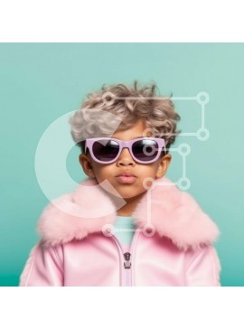 Intra Συλλεκτικό Ξύλινο Παζλ Plywood  4mm - Αξιολάτρευτη εικόνα ενός νεαρού κοριτσιού με ροζ γούνινο μπουφάν και γυαλιά ηλίου Σε Ξύλινο Κουτί - Διαστάσεις Puzzle: 10x10 cm – 25 κομμάτια