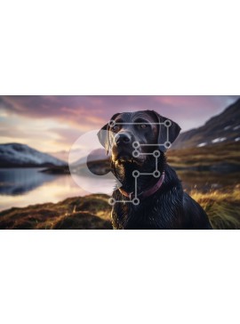 Intra Συλλεκτικό Ξύλινο Παζλ Plywood  4mm - Σοβαρός μαύρος σκύλος Labrador Retriever δίπλα στη λίμνη στο ηλιοβασίλεμα Σε Ξύλινο Κουτί - Διαστάσεις: 10x10 cm – 25 κομμάτια