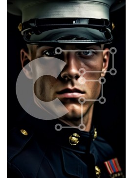 Intra Συλλεκτικό Ξύλινο Παζλ Plywood  4mm - Πορτρέτο ενός πεζοναύτη με στολή με μια σοβαρή έκφραση Σε Ξύλινο Κουτί - Διαστάσεις Puzzle: 10x10 cm – 25 κομμάτια