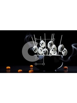 Intra Συλλεκτικό Ξύλινο Παζλ Plywood  4mm - Αποκριάτικα γλειφιτζούρια σε μαύρο μπολ με μπαστούνια Marshmallow Σε Ξύλινο Κουτί - Διαστάσεις Puzzle: 10x10 cm – 25 κομμάτια