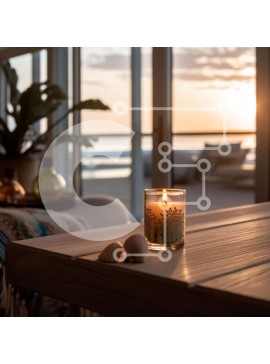 Intra Συλλεκτικό Ξύλινο Παζλ Plywood  4mm - Τραπέζι με κερί και θέα στον ωκεανό στο ηλιοβασίλεμα Σε Ξύλινο Κουτί - Διαστάσεις Puzzle: 10x10 cm – 25 κομμάτια